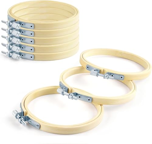 8-Piece Embroidery Hoop Set – Adjustable Bamboo & Wooden Round Cross Stitch Hoops for Sewing, DIY Craft, Needlework, and Embroidery Art