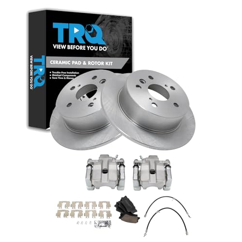 Image of TRQ Rear Brake Pad and Rotor Set Ceramic Calipers Compatible with 2007-2012 Lexus ES350 To 9 /30 /11 Production Date 2008-2012 Toyota Avalon 2007-2011 Camry