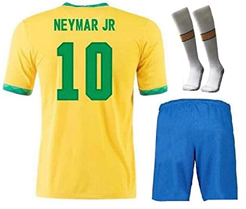 Brazil Neymar Home Yellow Soccer Kids Jersey + Shorts + Socks Set Kit for Youth Size Small (6-7 Years Old)