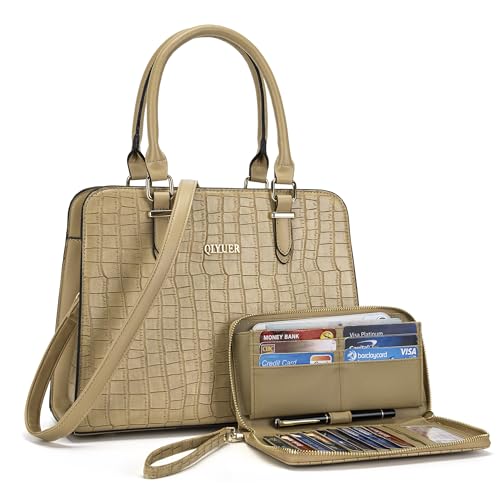 Image of Qiyuer Satchel Purses For Women Handbag And Wallet Set Tote Bag | Premium Vegan Leather,Matching Wallet,RFID Blocking,Work,Casual