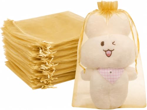 Image of FUNFERY 100PCS Gold Organza Gift Bags 6x9in,Drawstring Pouch for Jewelry