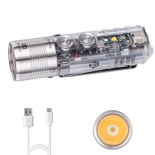 RovyVon Aurora A28 G2 EDC Flashlight 90+ High CRI, 600 Lumens Pocket Flashlights USB-C Rechargeable with Magnetic Clip, 5000K Neutral White, 850mAh, IPX8,Ideal for Camping and Daily (365nm/Red/White)