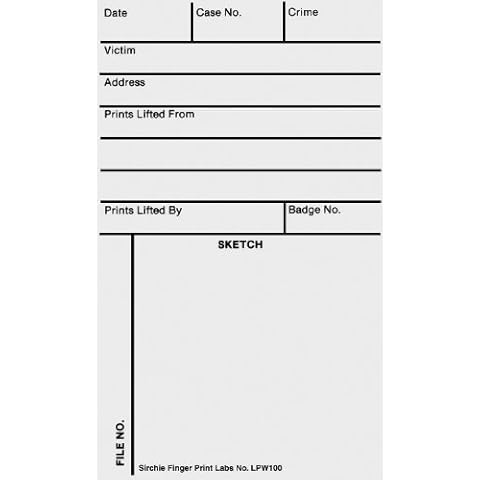 Sirchie Lifted Fingerprint Backing Card, 3" Width x 5" Height, White (Pack of 100) Cover