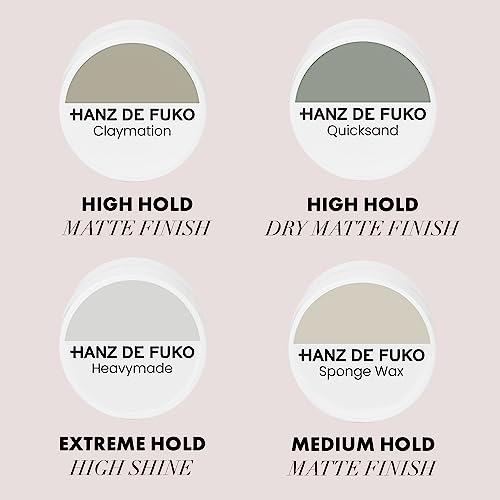 Hanz De Fuko Deluxe Mini Hair Care Kit – Super Styling Sampler Featuring Claymation, Quicksand, Heavymade, Sponge Wax – Certified Organic Ingredients, 4 Pack, 0.25Oz Each #TOP2