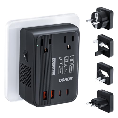 DOACE 220V–110V Converter with 4-Port USB, travel adapter