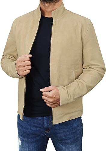 LP-FACON Mens Beige Leather Jacket - Soft Sheepskin Suede Leather Jacket4