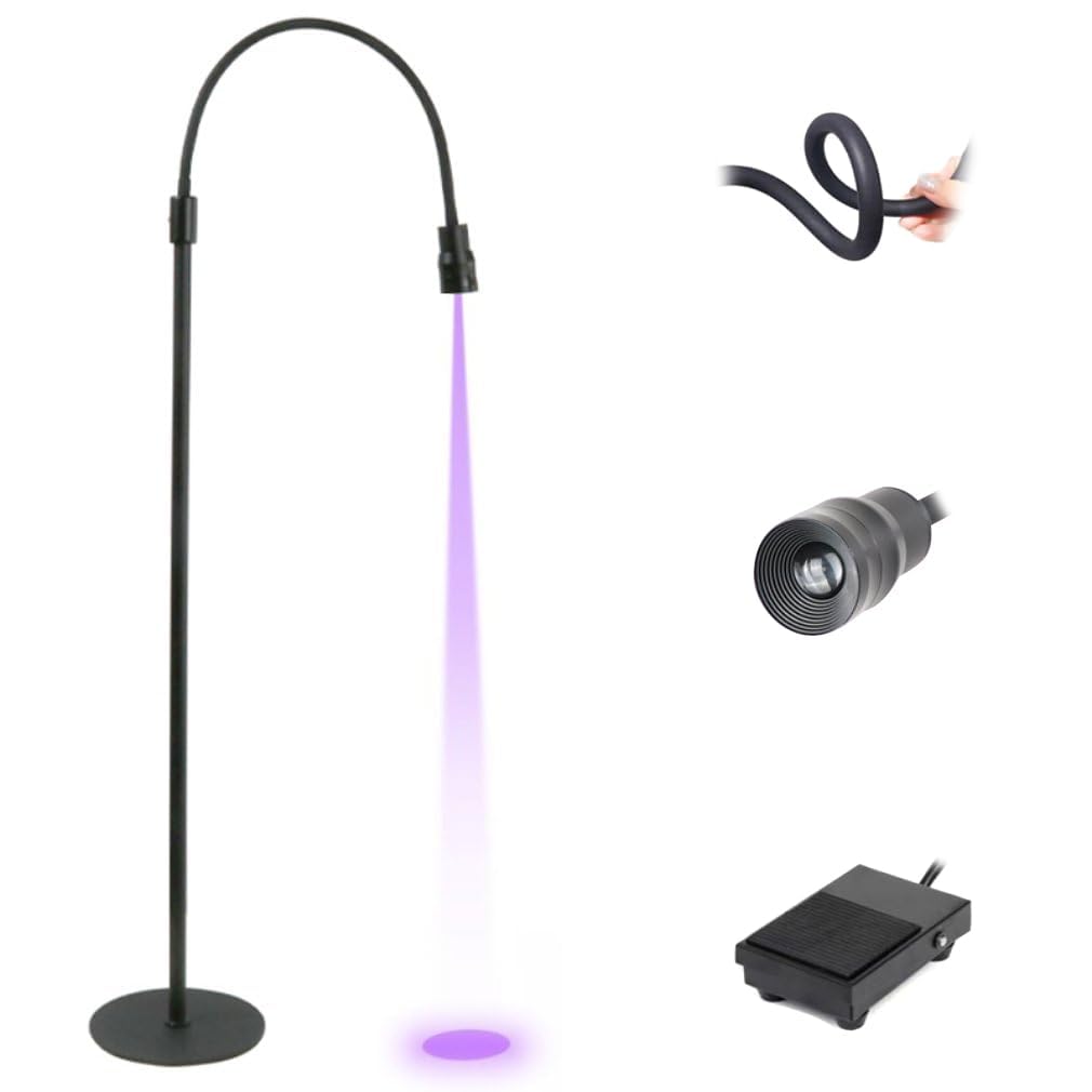 UV Lash Light, 10W Floor Lamp for Eyelash Extension UV Nail Lamp Gel Lamp LED Light with Foot Pedal Switch Adjustable Gooseneck Dimmable Lash Lamp Esthetician Light Facial Spa