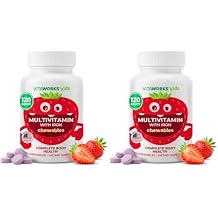 VitaWorks Kids Multivitamin with Iron & Minerals Chewable Tablets - Mixed Fruit Flavor - Vegetarian, Nut Free - Dietary Supplement - Digestive Support for Children - 120 Chewables Pack of 2