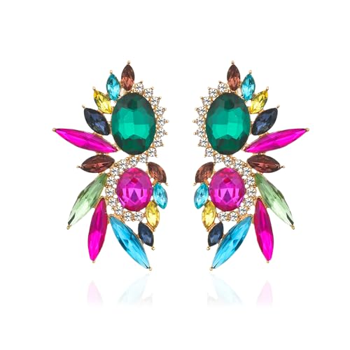Vintage Rhinestone Statement Earrings Fancy Crystal Cluster Drop Dangle Earrings for Women