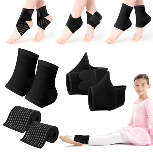 Image of 6 PCS Kids Ankle Brace Set, Ankle Support Wraps, Knitted Ankle Sleeve Sock for Sprains, Injuries and Active Play for Daily Wear, Injury Prevention (Black, Small)