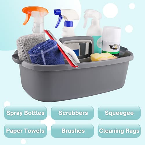 Cleaning Supplies Caddy, Household Tools Organizer with Handle, Large Plastic Bucket, Portable Shower Basket Tote, Gray