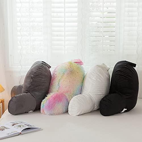 Donaness Crystal Velvet Grey Reading Pillow Bed Rest For Sitting Wedge Large Adult Backrest Lounge Cushion With Arms And Pockets #TOP5