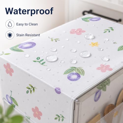Image of Refrigerator Top Cover with 6 Storage Pockets, Waterproof Fridge Cover, Dustproof PEVA Fridge Mat for Kitchen, Washable Refrigerator Cover (Multi Print Design)