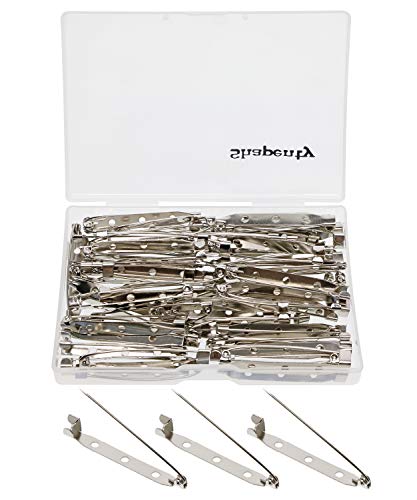 Shapenty Metal 3 Holes Brooch ID Name Badge Safety Catch Locking Pin Backs Clasp DIY Craft Blank Pin Backing for Jewelry Findings,45mm/1.8 Inch, 60PCS