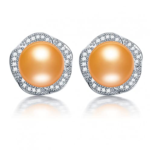 Boucles d'oreilles perles d'eau douce 9-10 mm rondes boutons colorés KZTHGNS