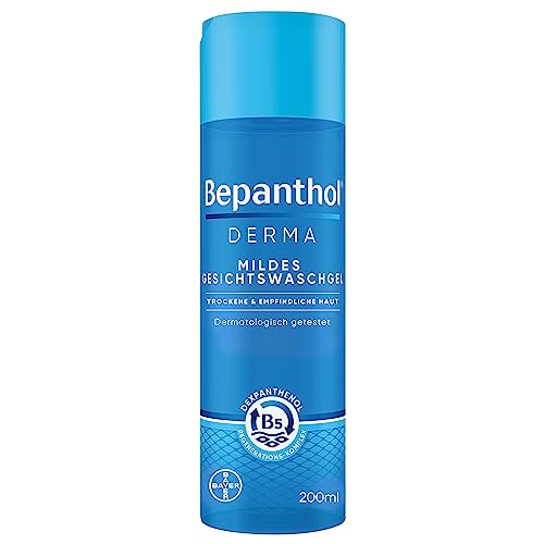 Bepanthol® Derma - Gel de lavado facial suave para pieles sensibles y secas, dermatológicamente probado, con dexpantenol, sin fragancias, sin jabón, botella de 200 ml