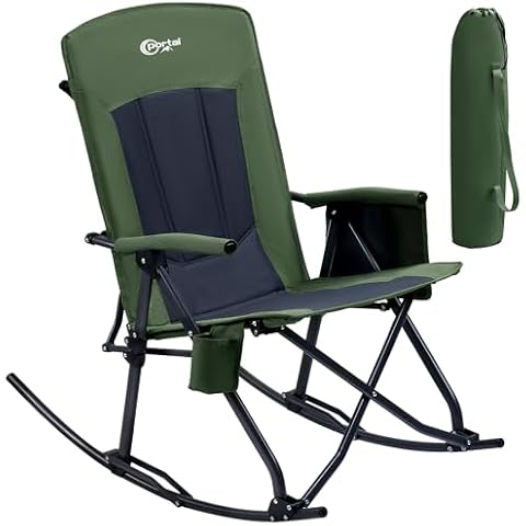 PORTAL Oversized Folding Rocking Camping Chair High Back Outdoor Rocker Portable Cover