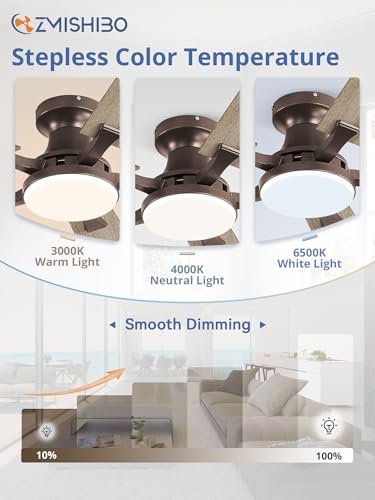 Image of ZMISHIBO 42 Inch Ceiling Fan with Light, App&Remote Control, Flush Mount Low Profile, Dimmable 20W LED Light, Quiet Reversible Motor for Bedroom, Living Room, Apartment, Brown