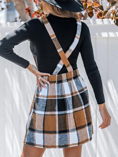 CUPSHE Women's Overall Dress Square Neck Plaid Sleeveless Casual Short A Line Cute Fall Mini Pinafore Dresses3