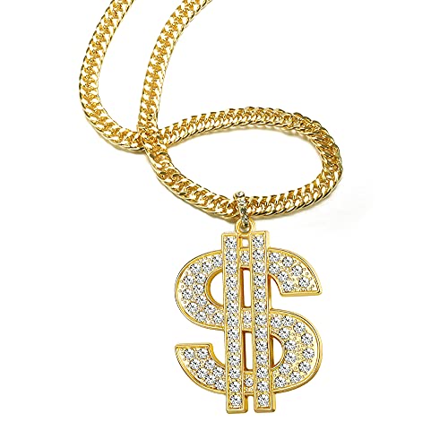 FIBO STEEL Hip Hop Pendant Chain Necklace for Men 18K Gold Plated Money Dollar Sign Necklace 1PCS - Thumbnail 3