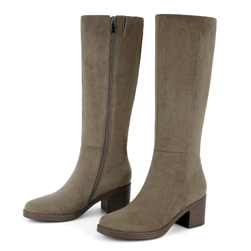 Image of Easyfox Womens Knee High Boots Chunky Low Heel Round Toe Tall Long Boots | Balanced Low Block Heel, Roomy Round Toe, Anti-slip Rubber Outsole, Fashion Heeled Dressy Fall Winter Long Boots for Women