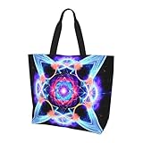 UKCZZLMSQ Bolso de mano elegante con estampado de fantasma malvado rojo y negro, ligera y plegable para compras de comestibles de mujeres y uso diario, Espacio de cuatro dimensiones, Talla única