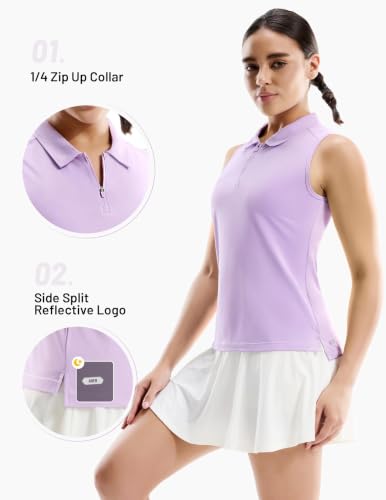 Image of MIER Womens Sleeveless Golf Polo Shirt, UPF 50+ Quick Dry Quarter Zip Tops