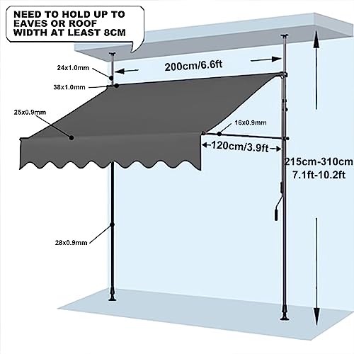 Store banne rétractable 250 cm sans perçage pour balcon et extérieur étanche - 5