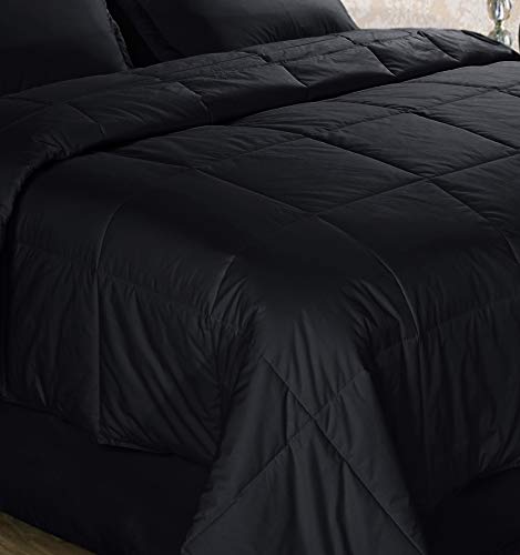 Cottonpure Sustainable Cotton Filled Medium Warmth Breathable Hypoallergenic Comforter, Twin, Black #TOP1