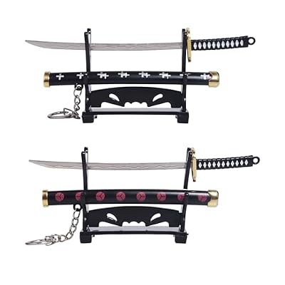 Gebiuhoo 2 llaveros de Katana para fans de One Piece, 15 cm, decoración de Katana con vaina de espada y 2 soportes para cuchillos, para presentación o como llavero | Ya disponible en tu tienda friki favorita! En mundofriki.es!