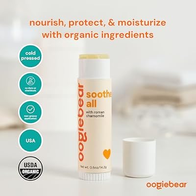 oogiebear Soothe All Body Balm, USDA Organic Gentle Moisturizer with Olive Oil & Coconut Oil, for Babies 3 Months & Older, 0.5 Oz Balm