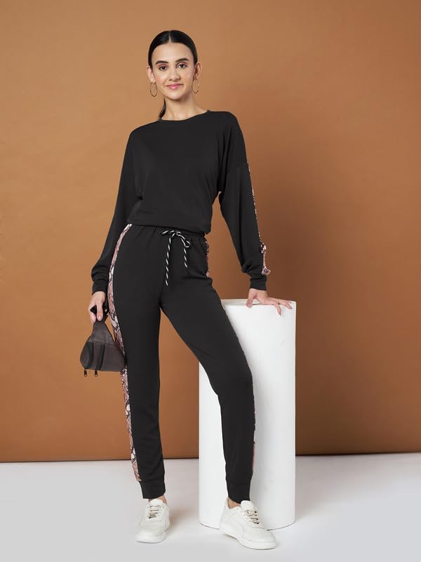Image of DTR FASHION Cotton Blend Styled With Snake Skin Print On Sleeves Tracksuit | Co-ord Set For Women| Active Wear Suit Set For Women|
