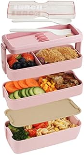 Bento Lunch Box for Adults and Students Upgrade 1000ml, Bento Box Food Containers 3-in-1 Compartment, Pewwt Lunch Containers with Cutlery (Pink)
