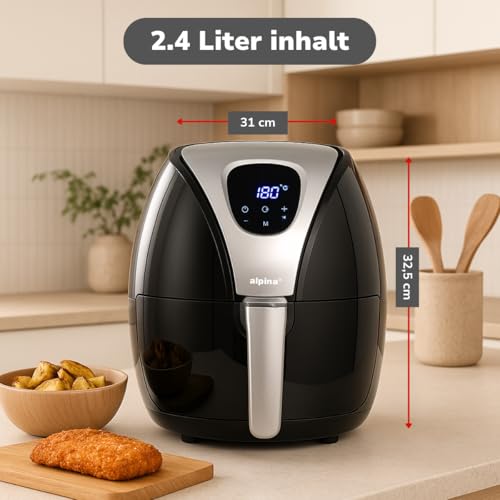 alpina Heißluftfritteuse 2.4L - Airfryer 1500W - Heissluftfritteuse für Braten, Frittieren und Grillen - 80% weniger Fett - Geeignet für 2… – Ansicht 5