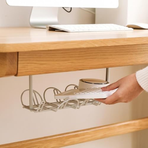 TopHomer Bandeja para gestión de cables debajo del escritorio blanca, sin perforación, para oficina y hogar miniatura 6