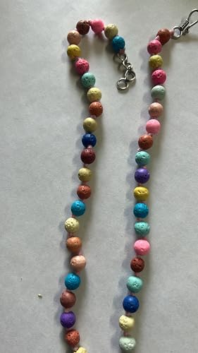 Image of Multicoloured Textured Lawa Bead Necklace, Pastel Rainbow Colours,