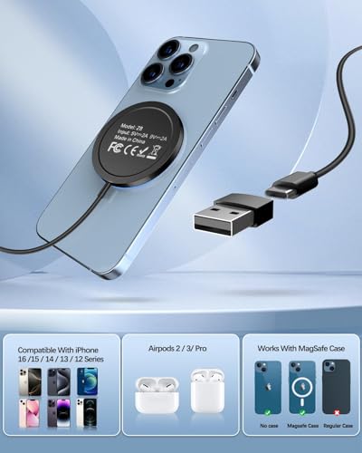 Image of 2 Pack Magnetic Wireless Charger 15w Apple Mag-Safe Charger for iPhone 16 Pro Max /16 Pro /16 /16 Plus /15 /14 /13 /12 Series AirPods 3 /2 /Pro /Pro 2 LED Magnet Charging Pad with Dual Charging Ports