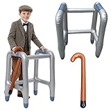 Amycute Aufblasbare Gehhilfe und Spazierstock Set, Rollator Zubehör, Lustig Kostüm als Opa Oma Zum für Karneval, oder Rente Cosplay, Fun Fancy Dress (Style 1)