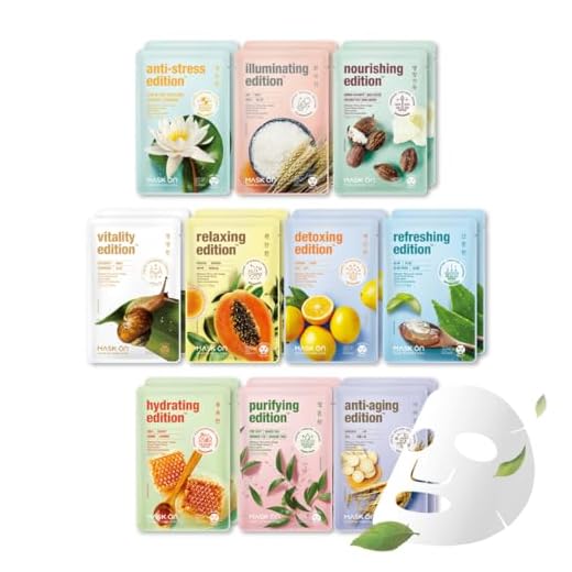 [MASK ON] Mascarilla Facial Coreana (20 EA) - Cuidado diario para una piel impecable, Cuidado diario con 10 Ingredientes Naturales