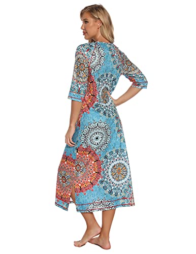 Image of Veseacky Women Robe Zipper Front House Coat 3 /4 Sleeve Nightgown Full Length Ladies Lounge Dress with Pockets S-XXL
