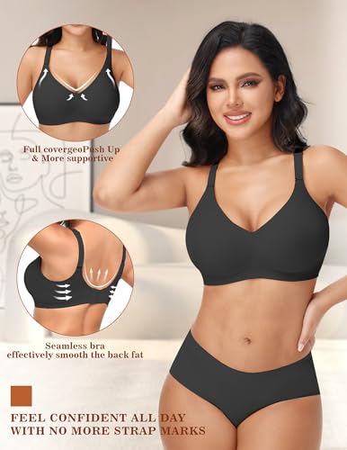 Image of PoseFree Wireless Push Up Bra with Soft Padded Cups & Jelly Gel Technology for a Natural Lift Black 2XL