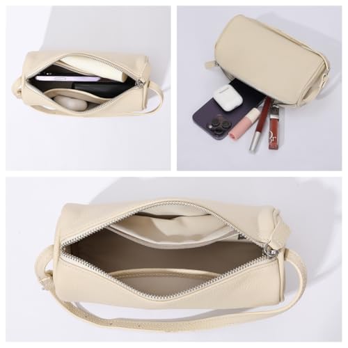 Image of Genuine Leather Barrel Purse Small Top Handle Bags for Women Cylinder Purses Hobo Bag with Adjustable Strap