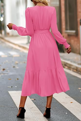 Image of PRETTYGARDEN Women's Floral Boho Dress Fall Long Sleeve Wrap V Neck Ruffle Flowy Maxi Spring Wedding Guest Vacation Dresses