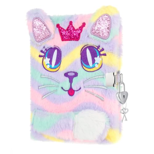 WERNNSAI Diario Secreto para Niñas con Cerradura y Llaves - Cuaderno de Gato Felpa A5 con Líneas para Escribir y Dibujar - Regalo Cumpleaños o Vuelta al Cole