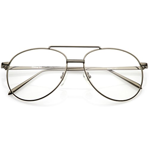 zeroUV - Classic Metal Double Nose Bridge Clear Lens Aviator Eye Glasses 55mm