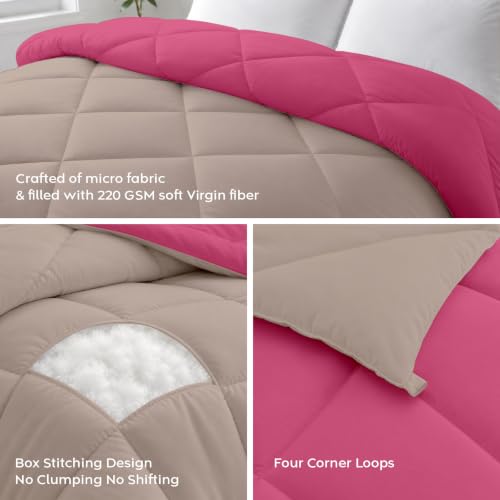 Image of AYKA Reversible Comforter 220 GSM Microfiber Reversible AC Comforter /Blanket for Winter /Quilt /Duvets for Queen Size Single Bed Comforter (60 * 90, Pink & Taupe)| TC - 220