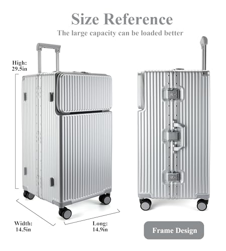 Image of feilario Super Large Aluminum Frame Zipperless Checked Luggage Front Pocket | Front compartment, PC shell and cup /phone holder keep 126L packing reachable for long trips, family travel and dorm moves