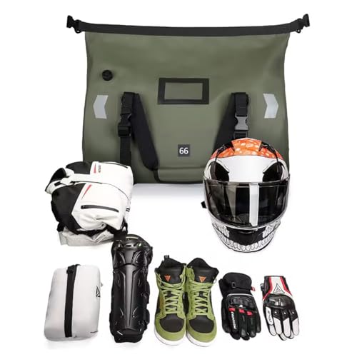 Bolsa seca impermeable para motocicleta de PVC 66L verde miniatura 6