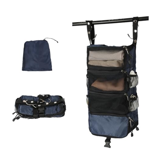 TABITORA Travel Luggage Organizer Hanging Packing Cubes Portable Hanging Shelves Carry on Closet for Suitcase with 2 Hooks,Collapsible(Navy,S)
