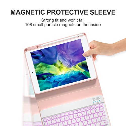 Oyeeice Ipad 9Th Generation Case With Keyboard-10.2 Inch 2021,Detachable Bt Keyboard With Magnetic Protective Cover For 8Th/7Th Gen (2020/2019), Ipad Air 3Rd Gen 10.5" With Pencil Holder(Pink) #TOP5